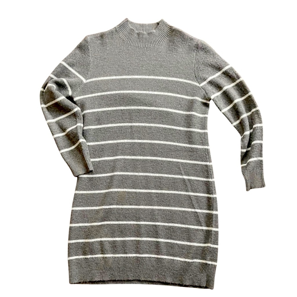 Soft gray and white sweater dress